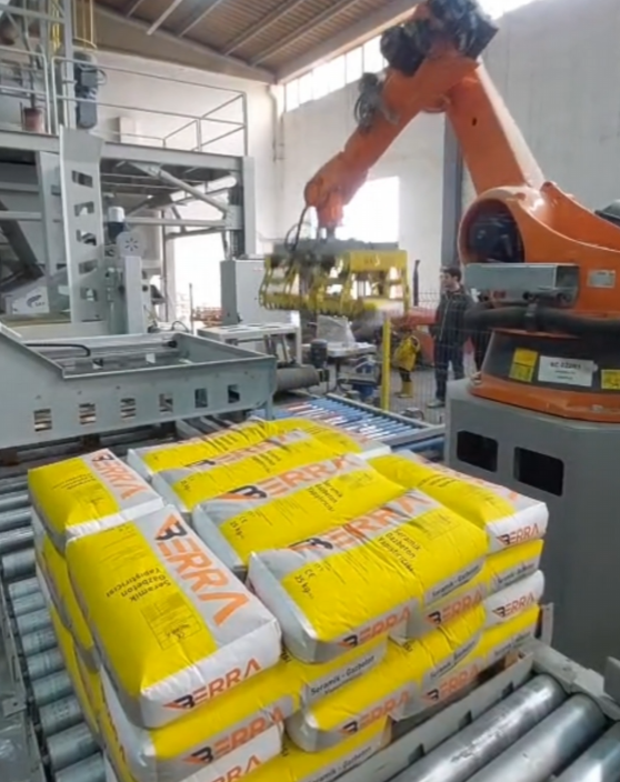 Ligne de Remplissage de Sacs, Palettisation et Houssage Stretch